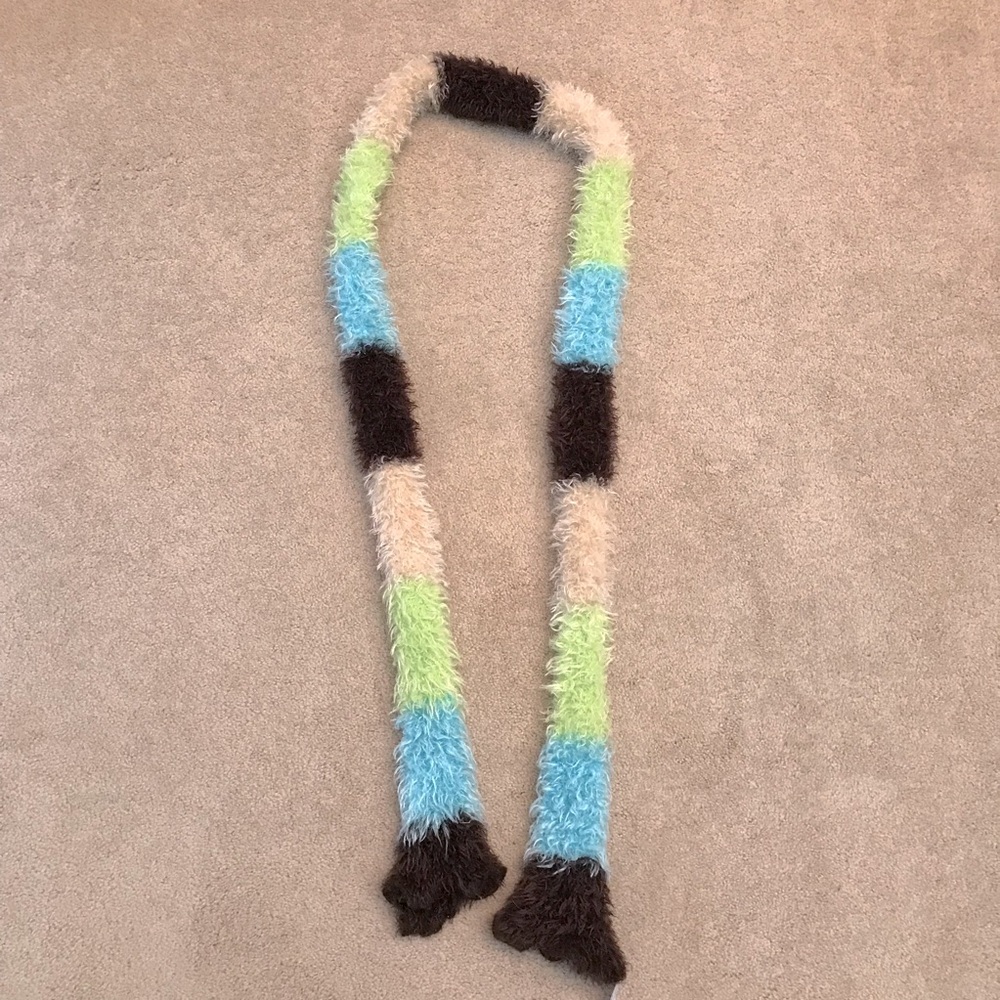 Colorful Fuzzy Knit Tube Scarf Trendy Cozy Sparkle Brown Blue Green Tan Festival